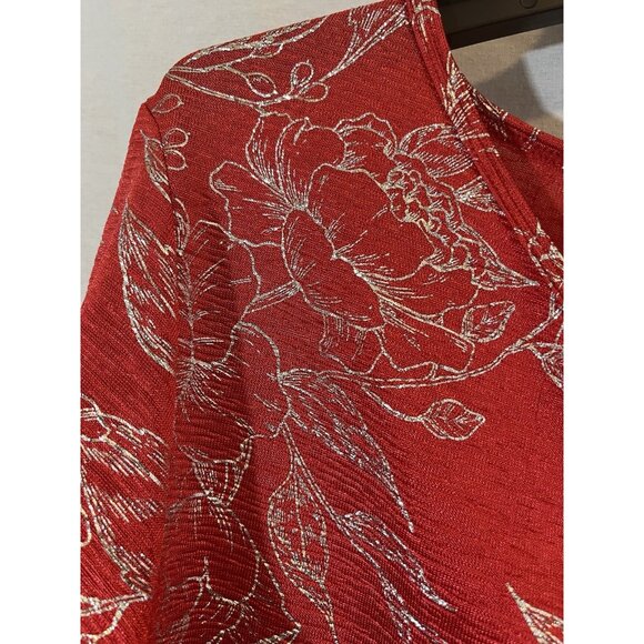 LuLaRoe Elegant Women’s 2XL Red And Silver Floral Blouse Short Sleeve - Picture 3 of 8